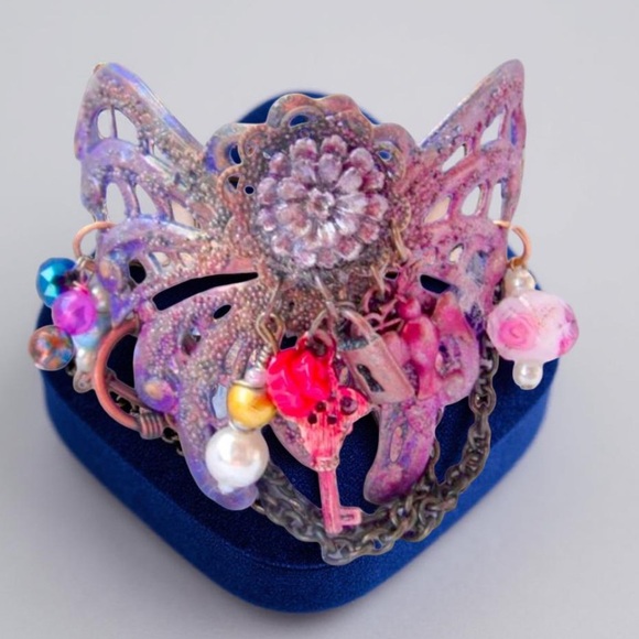 Handcrafted Butterfly cuff bracelet , Assemblage bracelet, One Of A Kind